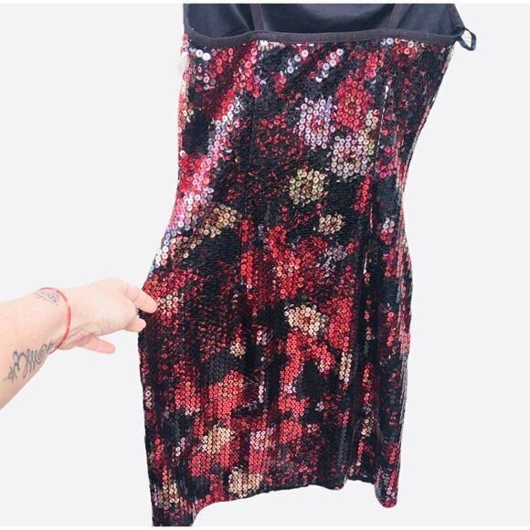 Express Red Black Sequins Body Con Mini Dress - Picture 4 of 5